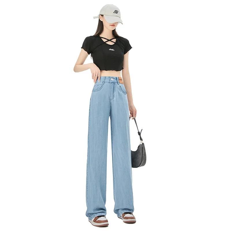 Summer Women's Flared Pants Vintage Jeans Elastic Waist Women's Pants Woman Trousers Korean Style Clothes Women Wide Leg Jeans