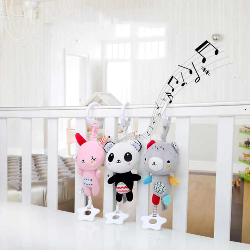 Soft Plush Music Pendant Toy Mobile Bed Cute Cartoon Animal Doll Baby Rattles Stroller Hanging Crib Mobile Bell Infant Newborn