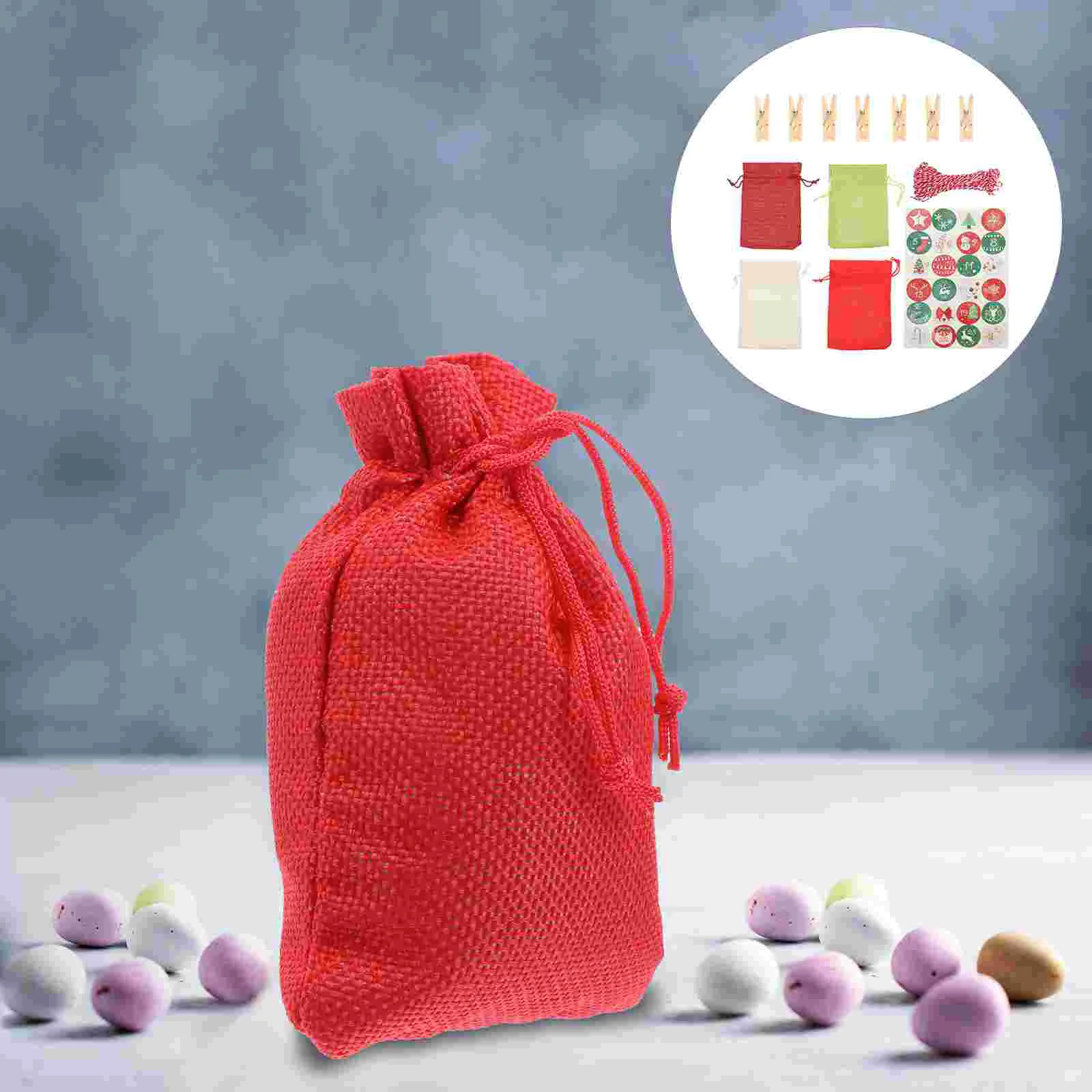 

Christmas Bags Gift Burlap Calendar Bag Drawstring Xmas Advent Banner Garland Fireplace Mantel Decorations Treat