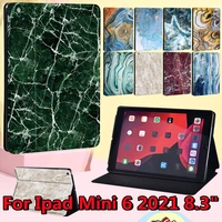 for apple for ipad mini 6 8 3 inch 2021 a2567a2568a2569 tablet case anti drop flip leather shell cover marble printedstylus
