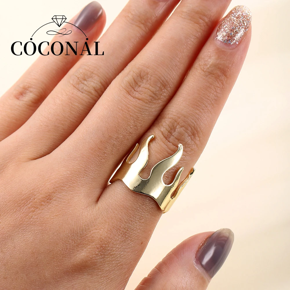 

COCONAL New Fashion Design Vintage Unisex Flame Shape Open Ring Gold and Silver Fire Party Accessories Exquisite Popular Jewelry