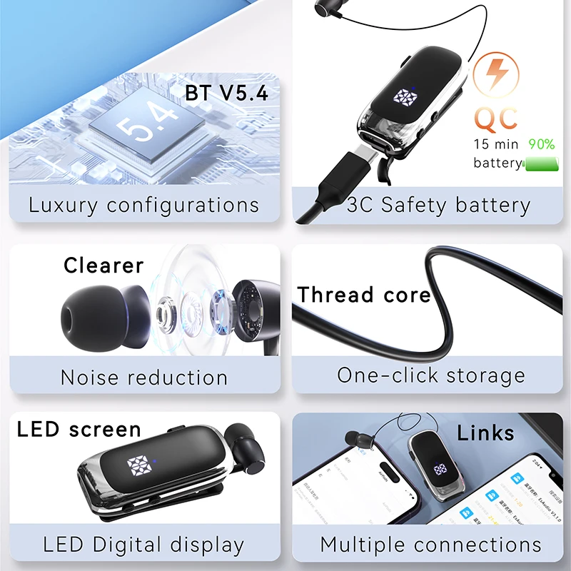 Фото Новинка 2023 года, петличные беспроводные наушники K88, наушники Bluetooth 5,3 с микрофоном, дисплей мощности, наушники-вкладыши с шумоподавлением, бесплатно №3