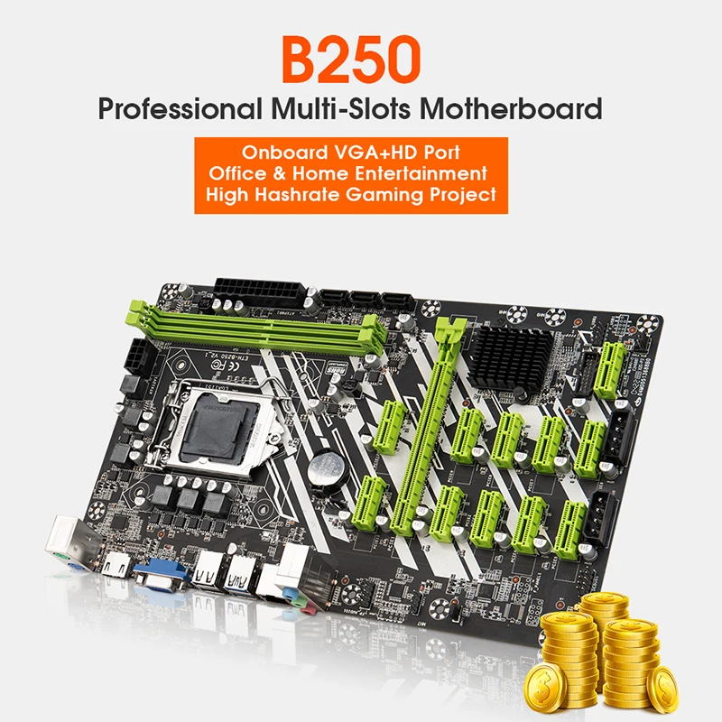 Материнская плата B250 для майнинга материнская 12GPU 12PCI-E 16X LGA 1151 DDR4 PC RAMSATA3.0