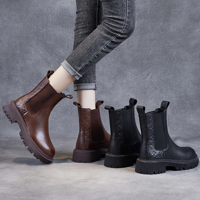 Vintage Martin boots female autumn and winter 2023 new net red leather elastic boots in smoke tube Martin shoes Chelsea boots