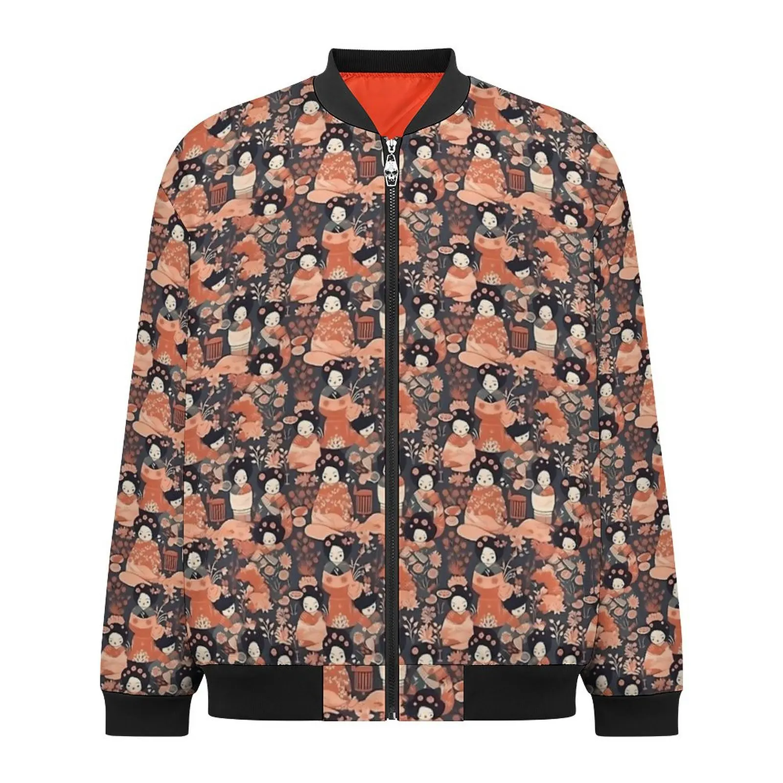 Japanese Dolls Kokeshi Kimono Casual Jackets Mens Coats Autumn Streetwear Jacket Zipper Graphic Outerwear Windbreakers