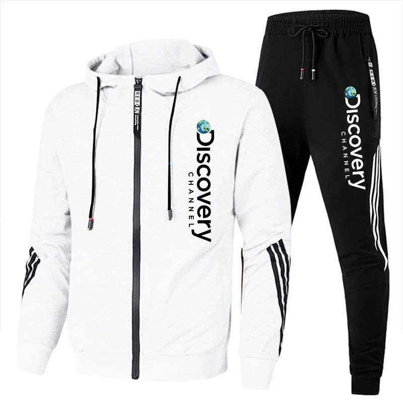 

Men's Discovery Brand Printed Fall Winter sports Sportswear Set Men's Zipper Hoodie+Pants 2PK Casual Gym Fitness Jogging Sportsw