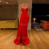 spaghetti straps slit prom dresses sexy sweetheart neck beach evening party gown floor length satin formal vestido de noche 2022