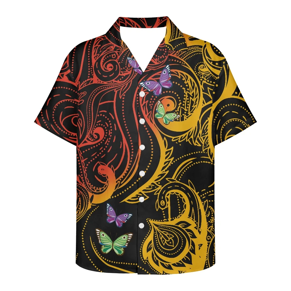 

Summer Hawaiian Shirts Gold Tribal 3d Print Polynesian Men Beach Short Sleeve Blouse Fashion Men's Vocation Lapel Camisa Boys