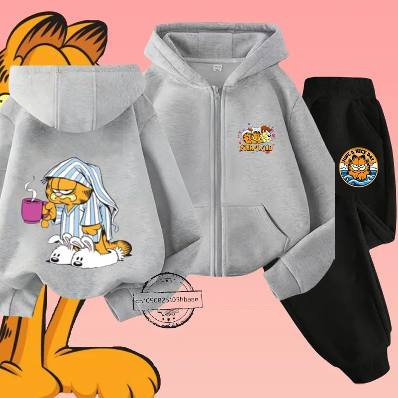 Детский Осенне-зимний Комплект Garfiel Повседневный Стиль Толстовка С Мультяшным