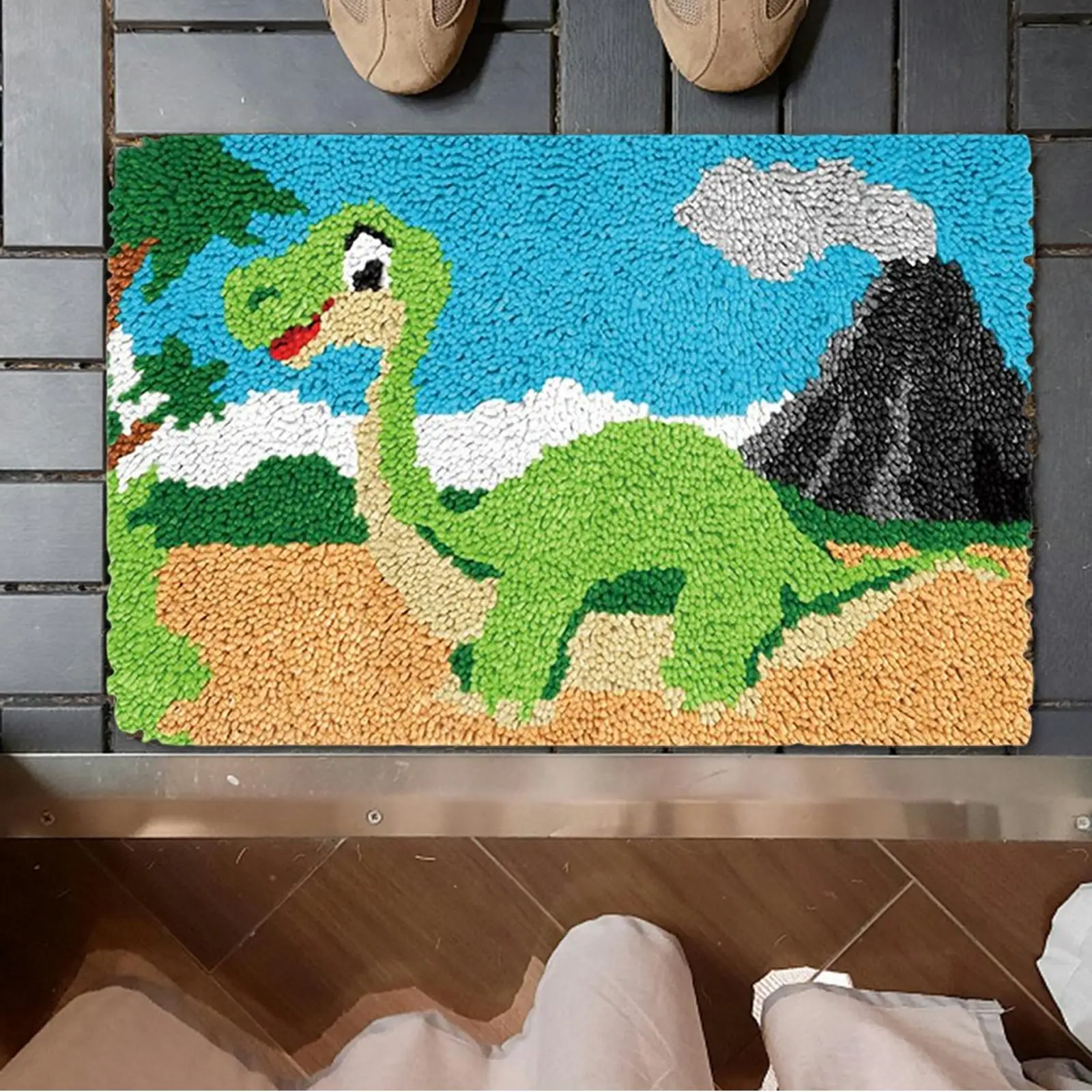 

Dinosaur Latch Hook Rug Kits Cushion Entrance Door Mat Embroidery Decoration Crochet Yarn Crocheting Carpet for Beginners Craft