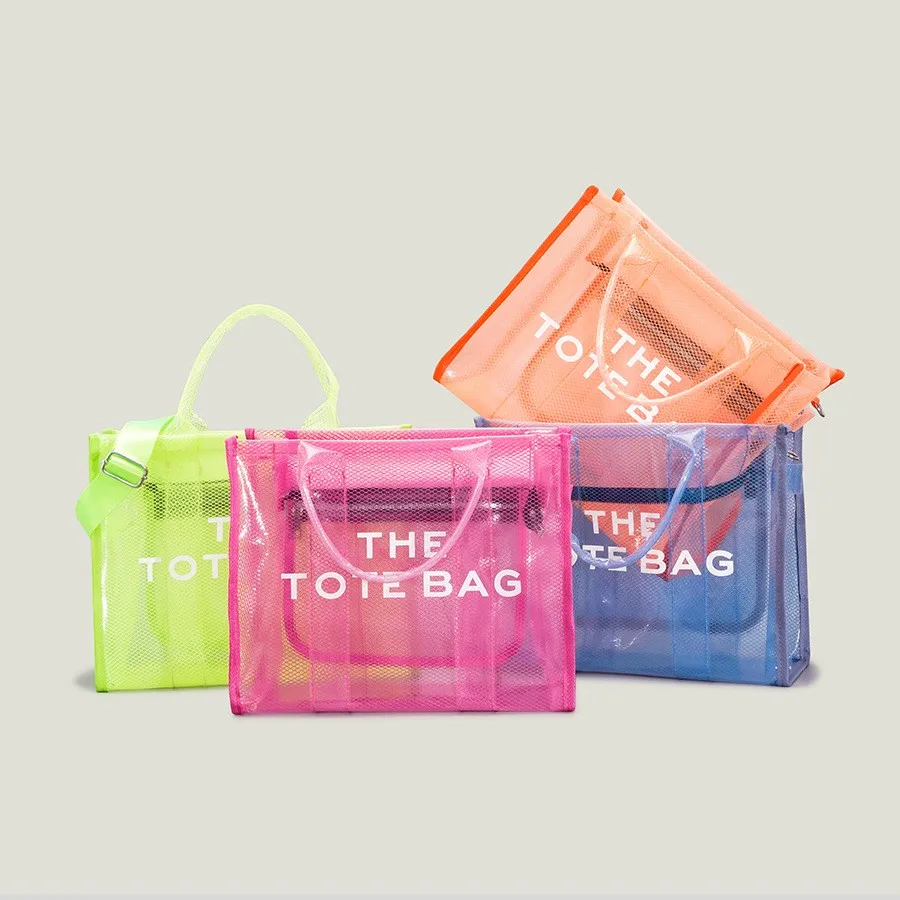 2023 Hot Selling Transparent Solid Color PVC Tote Bags Fashion Women's Shoulder Messenger Bags Large Capacity Portable Beach Bag