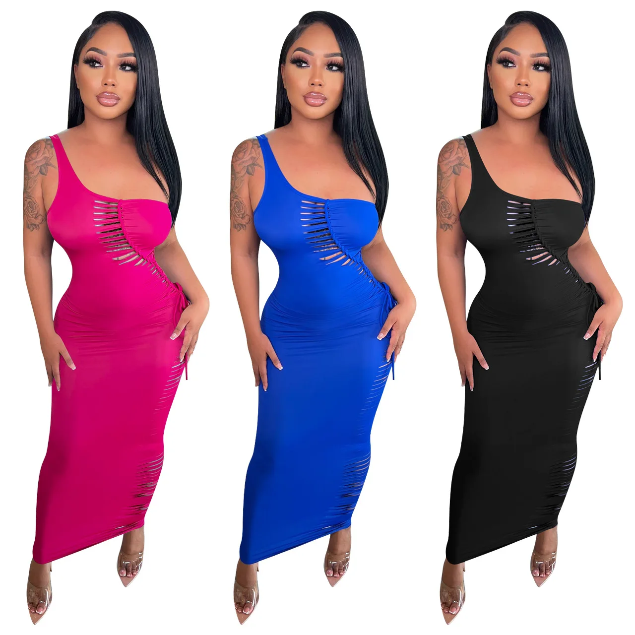 

2022 New Fashion Sexy Hollow Out Solid Color Long Dress Robe Femme