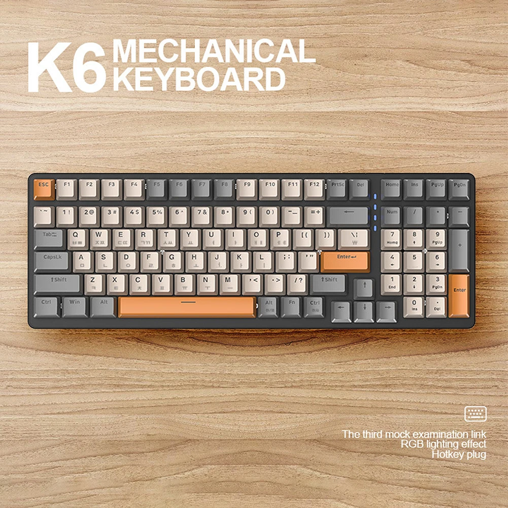 Bluetooth-совместимая игровая клавиатура 100 клавиш механическая K6 2 4G