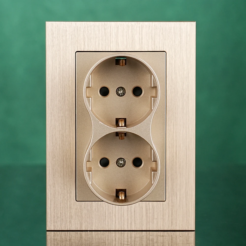 Стандарт ЕС двойная немецкая розетка 86*120 черная серая золотая Schuko 250 В 16 А матовая