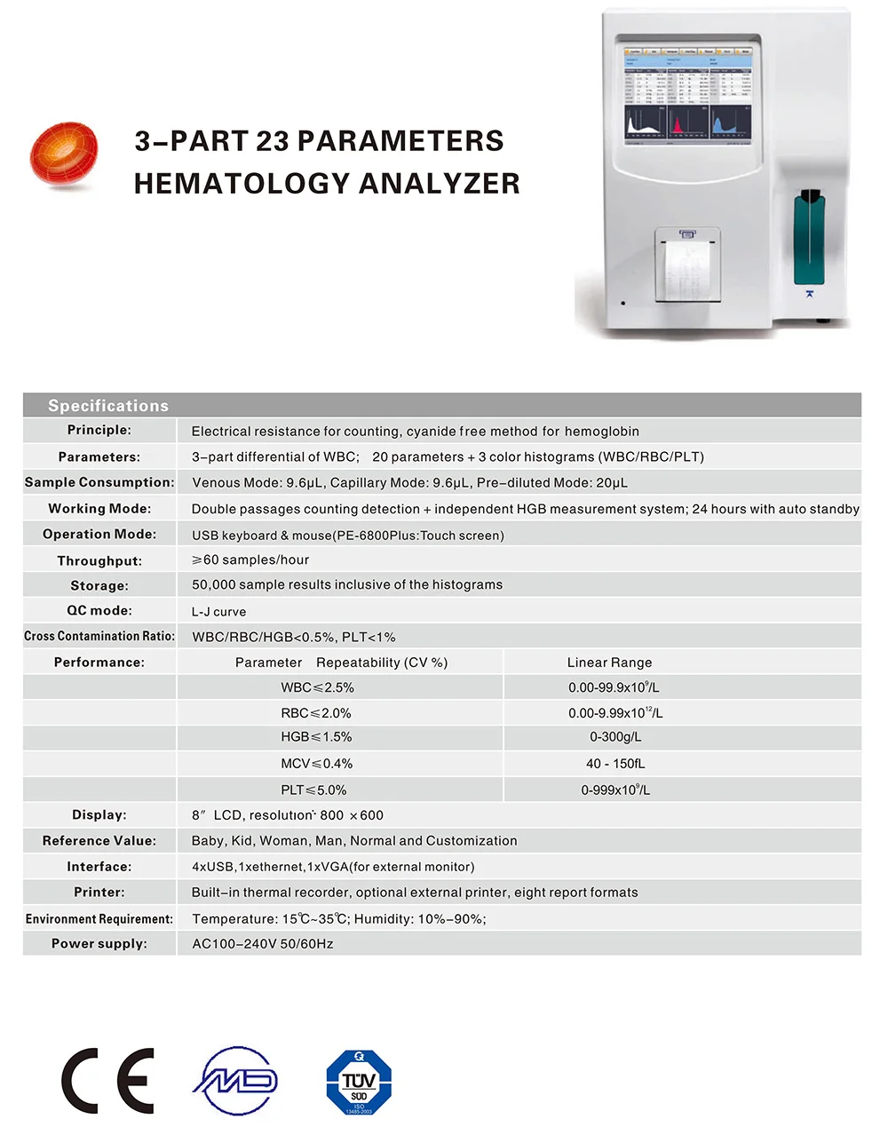 PROKAN CE 8-дюймовый ЖК-анализатор крови человека медицинский портативный