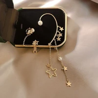 temperament jewelry pearl tassel ear bone clip ear hook no perforated ear clip asymmetric long five pointed star ear jewelry