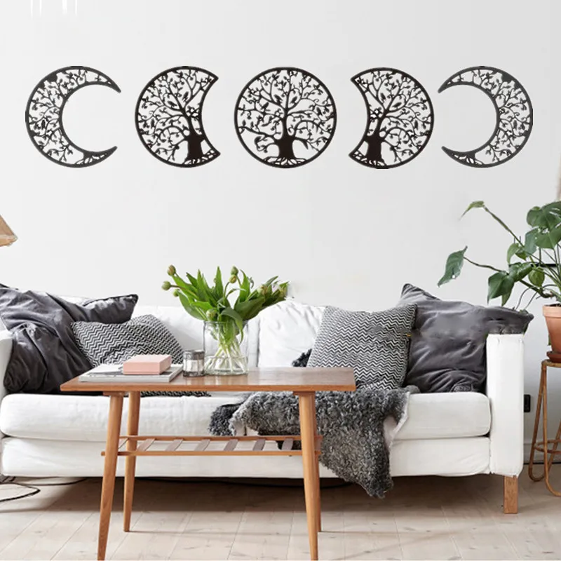 

New Boho Wall Decor Wall Hanging Tree of Life Moon Cycle Change Wooden Wall Sticker