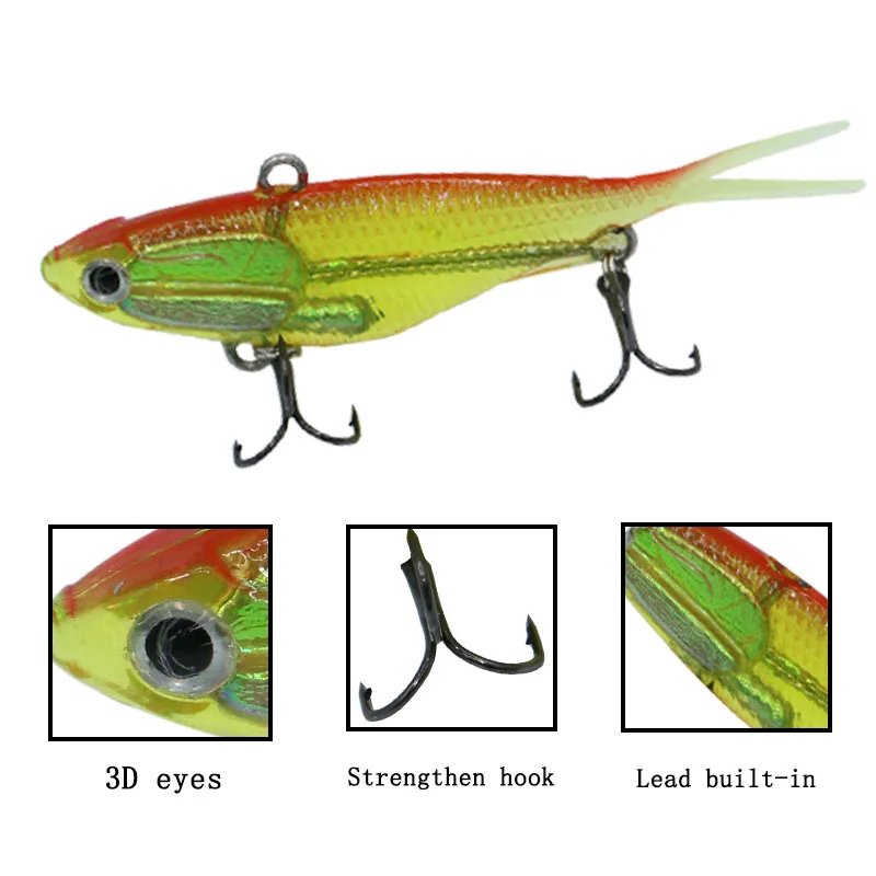 

AI-SHOUYU 1pcs Winter Ice Fishing Lure 95mm/20g Soft Baits with Treble Hook Sinking Swim Bait Fishing Pike Lure for Bass Tackle
