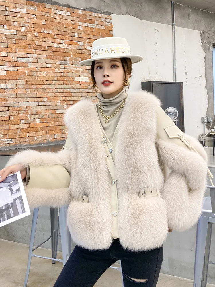 Korean Style Warm Fox Faux Fur Coat Jackets for Women Vintage Patchwork Overcoat Female 2022 Winter Eco Fur Coat Fluffy Jacket
