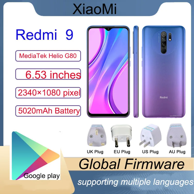 Смартфон Xiaomi Redmi 9 celular 4 Гб RAM 128 ГБ ROM Mediatek Helio G80 5020 мАч случайный цвет с подарком |