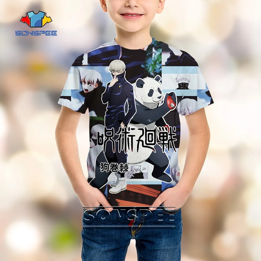 

Японская Классическая футболка с 3D рисунком аниме ююютсу Kaisen, детская повседневная футболка для малышей, летняя одежда для мальчиков и девочек, топы, футболки