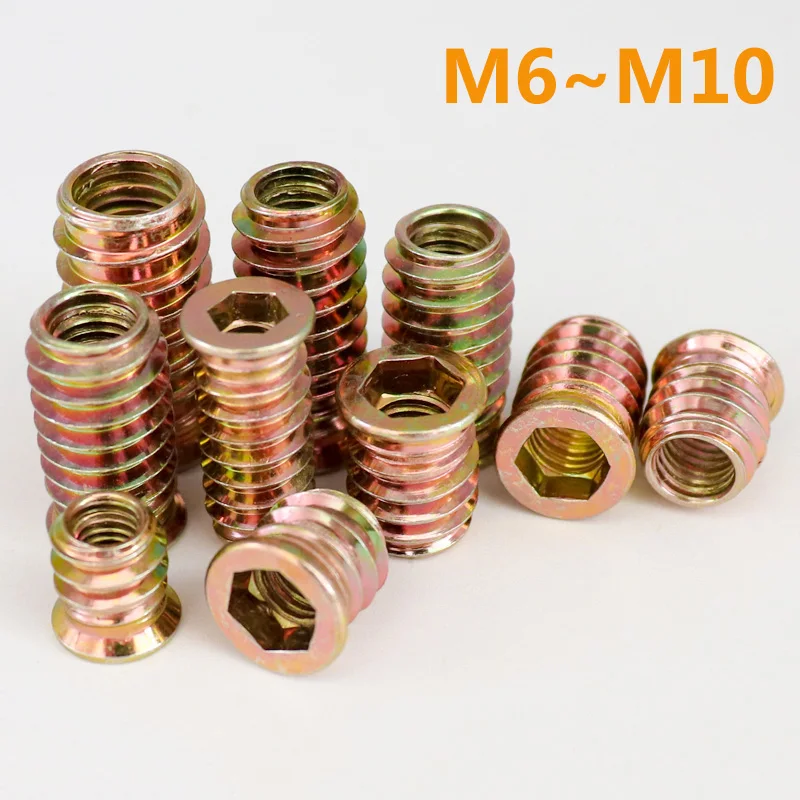 

20/20/5pcs M6 M8 M10 Zinc Alloy Iron Inside Carbon Steel Hex Socket Drive Insert Nuts Threaded for Wood Furniture