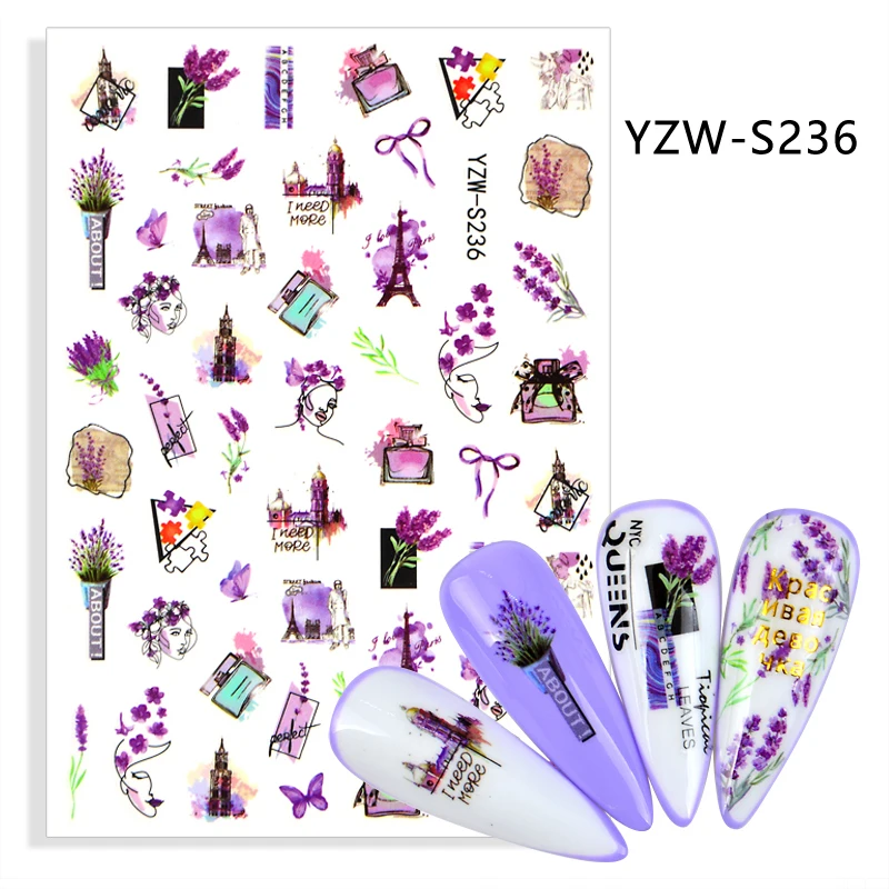 

3D Stickers for Nails Self-Adhesive Stickers Lavender Perfume Bottle Face Design Nail Art Decorations Nail Foil Accessories