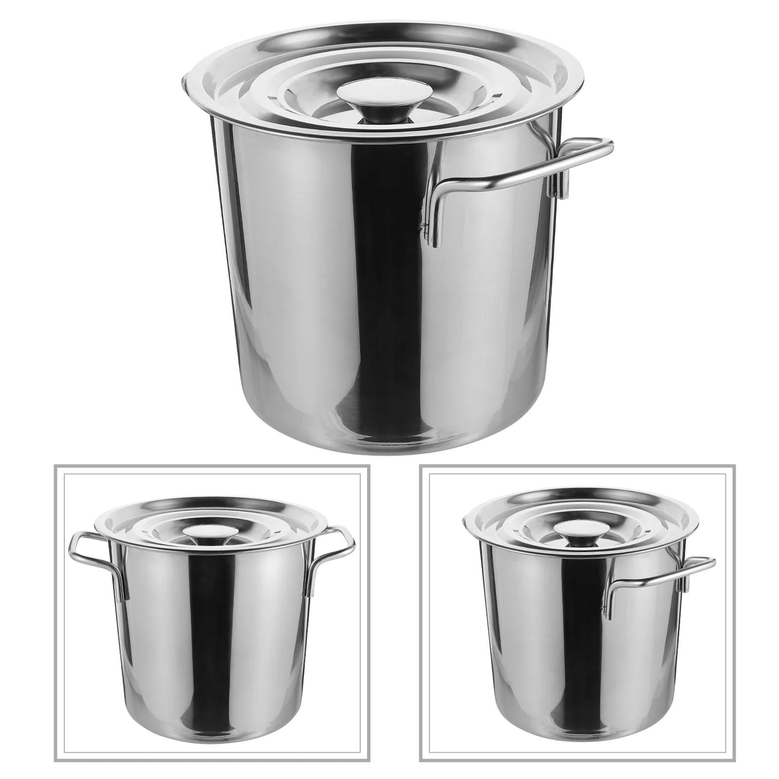 

Stainless Steel Steamer Pot Double Ear Soup Bucket Lid Seafood Cooking Crawfish Container Big 27X20X20CM Silver