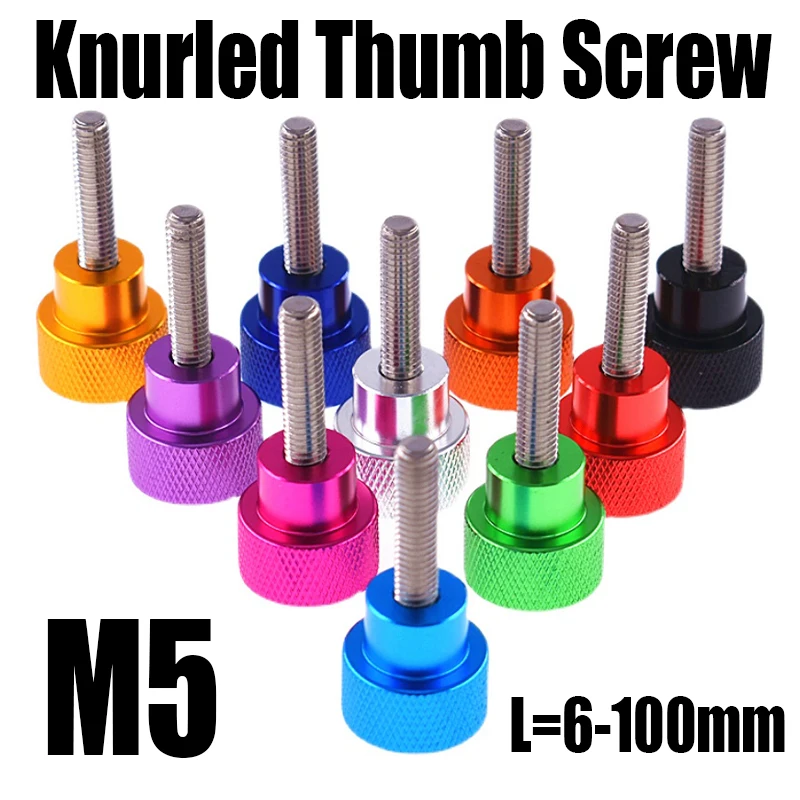 Купи 2PCS M5 Colourful Aluminium Alloy+Stainless Knurled Thumb Screw Hand Grip Knob Step Bolt Screw Adjust Hand Tighten Screw за 164 рублей в магазине AliExpress