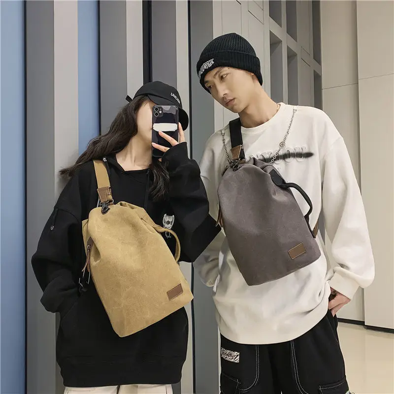 Canvas Chest Bag Men Wemen Vintage Large Capacity Casual Travel Backpack Leisure Rucksack Crossbody Satchel Shoulder Bucket Bag