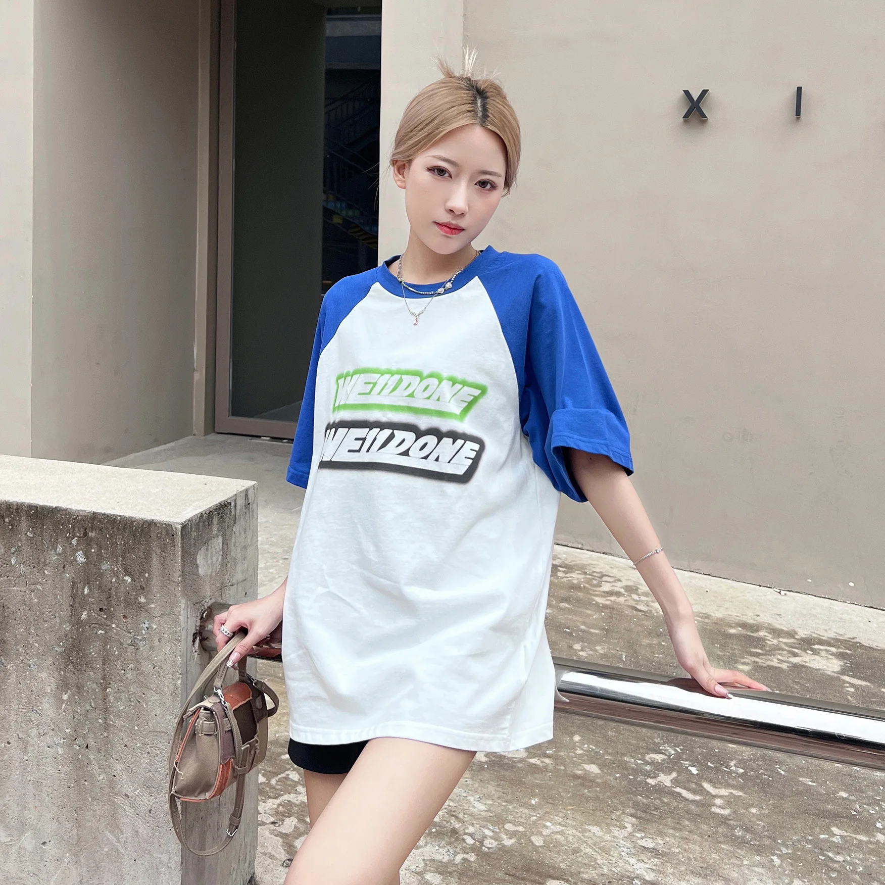 

2022 welldone свободная футболка с коротким рукавом и надписью colorblock we11done TX704