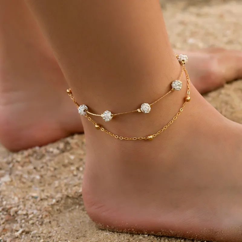 

TOBILO 2023 New Fashion Cubic Zirconia Ball Anklets for Women Gold Color Beads Ankle Bracelet Beach Barefoot Female Jewelry