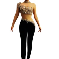 black nude sexy tassel long sleeve women jumpsuits halter neck club party dancer stage festival outfit drag queen