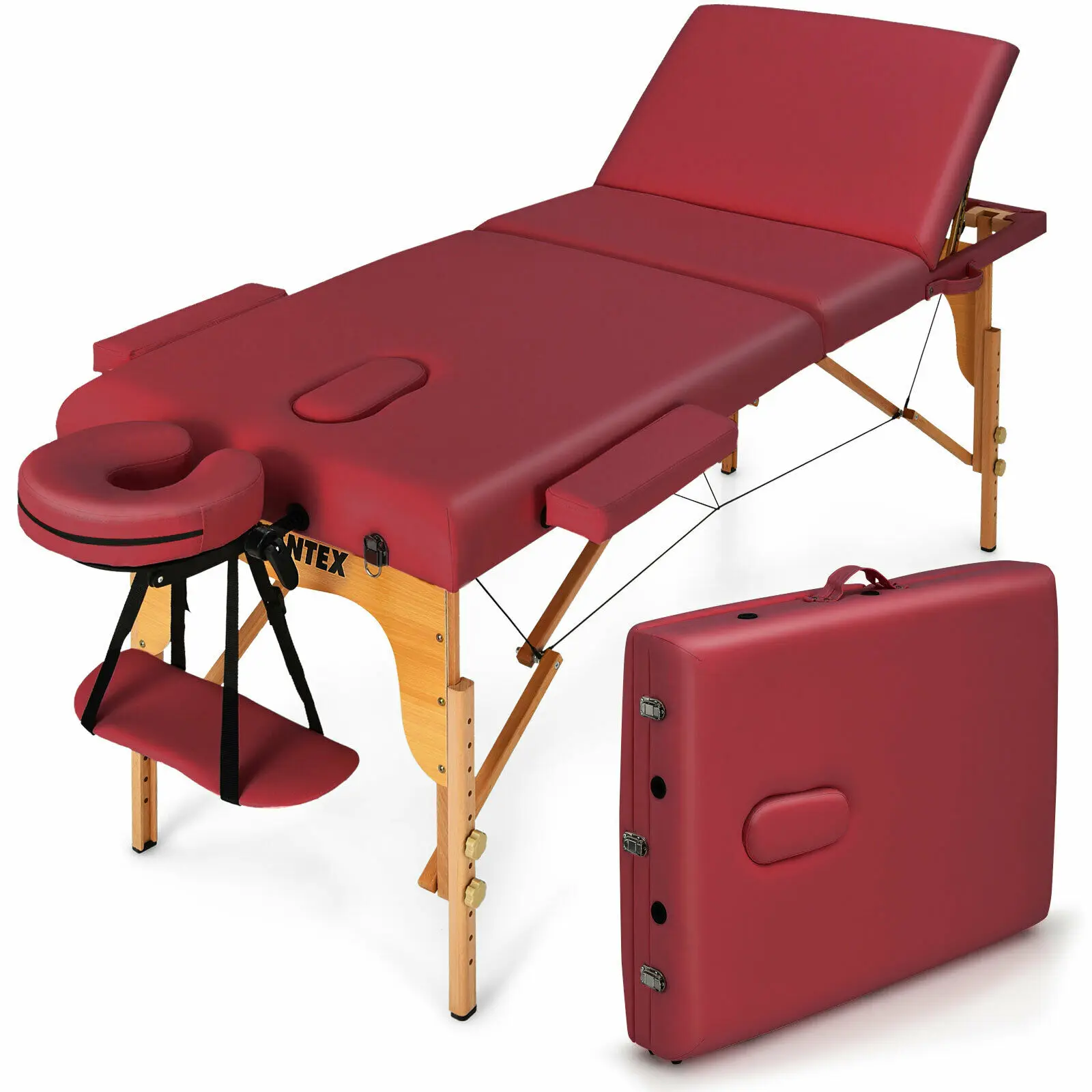 

Giantex Portable Massage Table 3 Fold 84"L Adjustable Spa Bed w/Carry Case Red HB87018RE