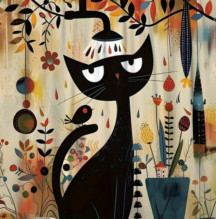 

Водонепроницаемая занавеска для душа «Причудливый черный кот»