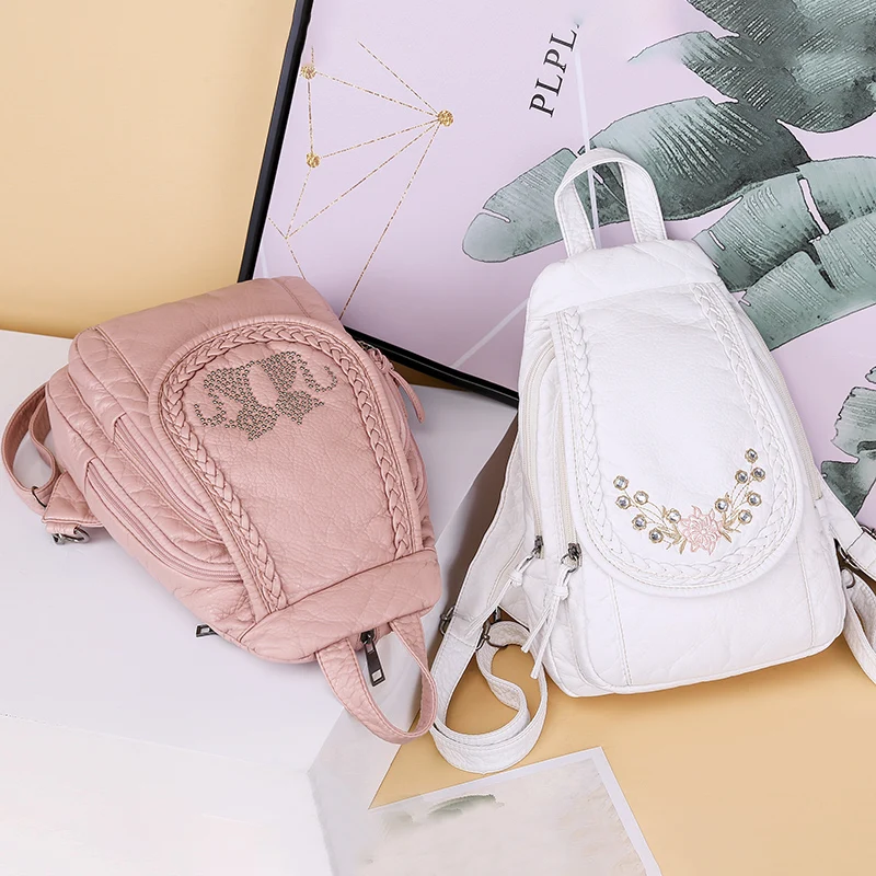 New Ladies Soft Washed Leather Backpack 3-in-1 Cute Cat Women Bagpack Small Travel For Girls Sac a dos Mochila Feminina |
