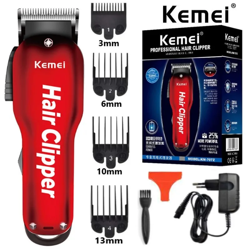 

Kemei Barber Professional Hair Clipper Fade Electric Hair Cutting Machine Cordless Magic Beard Hair Trimmer Powerful Tool Red