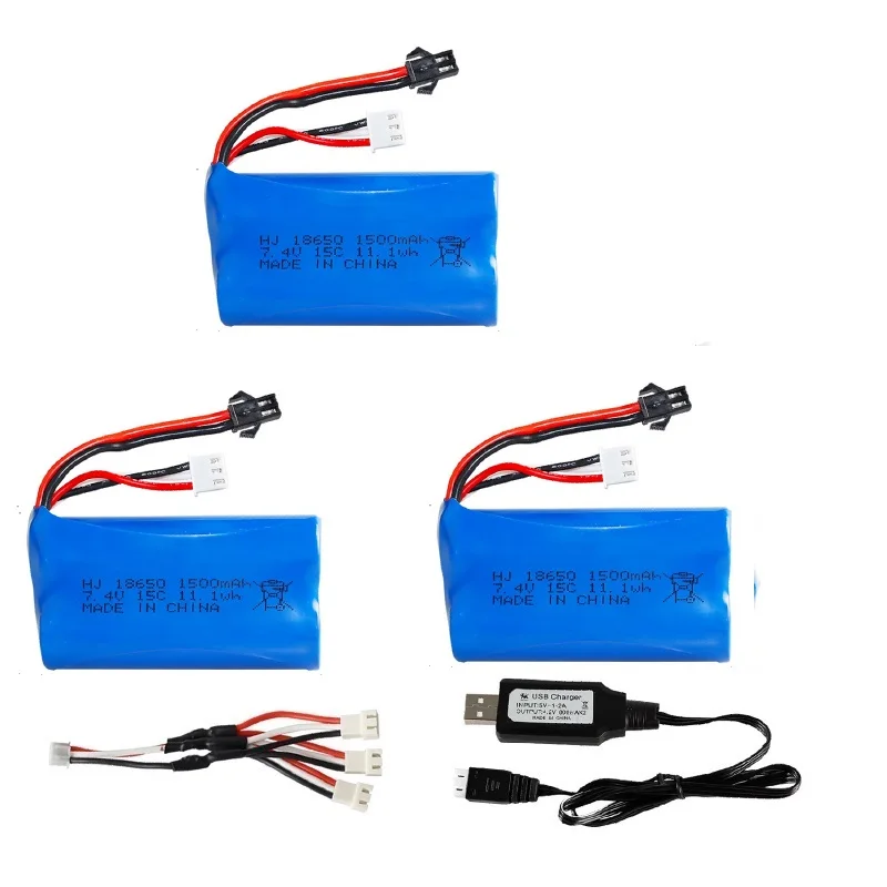 SM-2P 7,4 V 1500mAh 18650 литий-ионный аккумулятор/USB для WPL MN99S D90 U12A S033g Q1 H101 18301 18302 18311 18312 104310 R/C автомобильной лодки