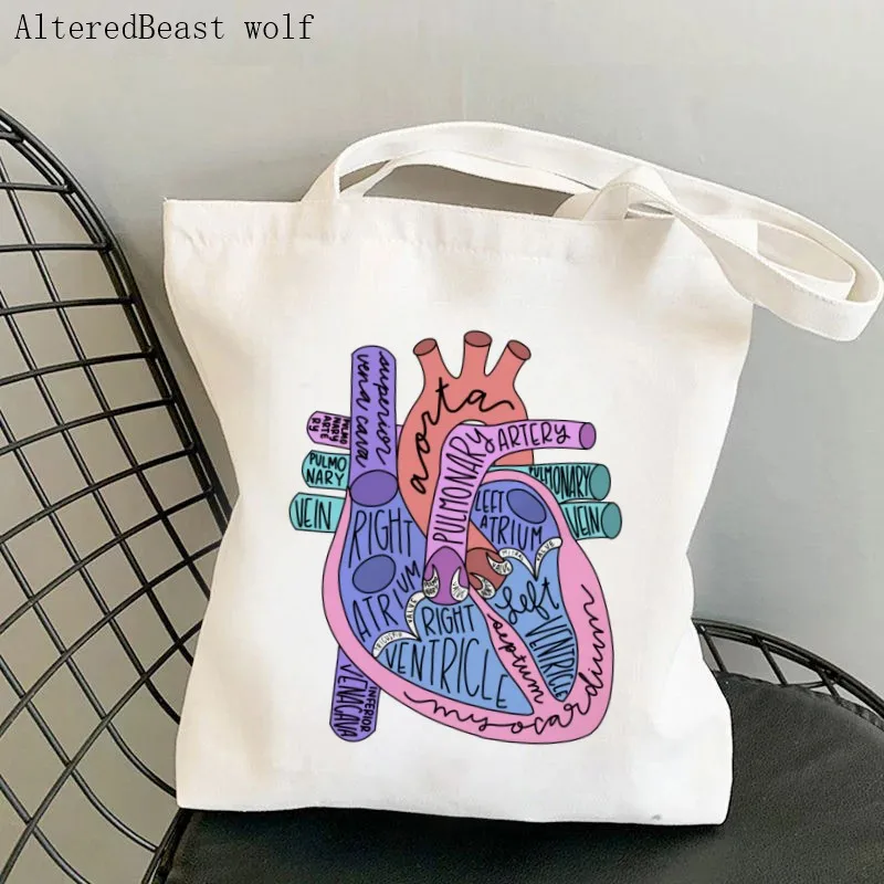 

Холщовая Сумка на плечо для женщин, саквояж для покупок с анатомическим сердцем на заказ, сумка для учеников и книг, шоппер в стиле Харадзюку