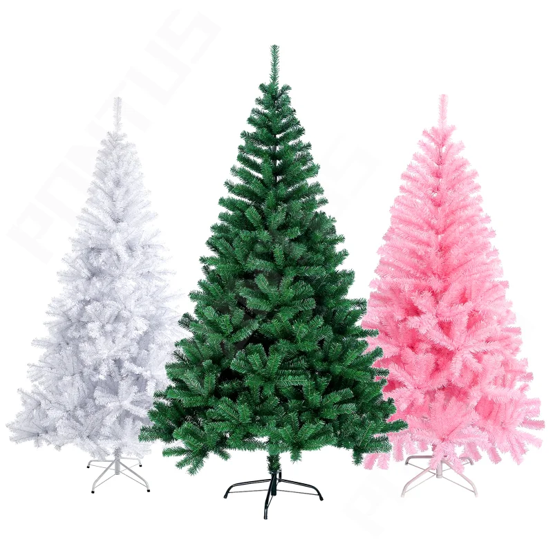 

210/180/150cm Large Artificial Christmas Tree Green Pink White Blue Christmas Tree Festival DIY Decor with Solid Metal Stand