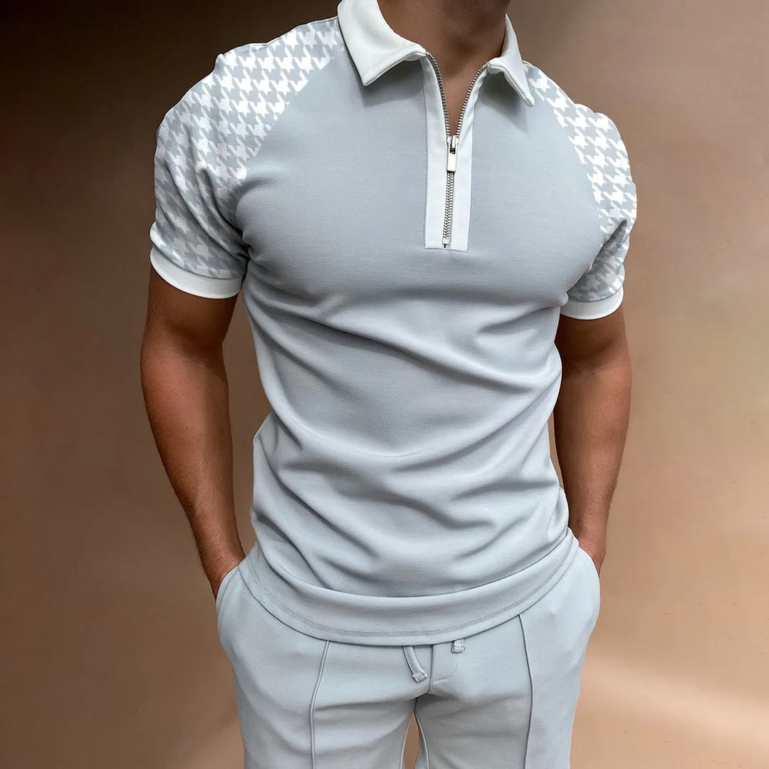 

2022 New Men Raglan Sleeve Polo Shirts Summer Casual Fashion Short Sleeve Anti-Shrink Polos Turn-down Collar Zipper Design Tops