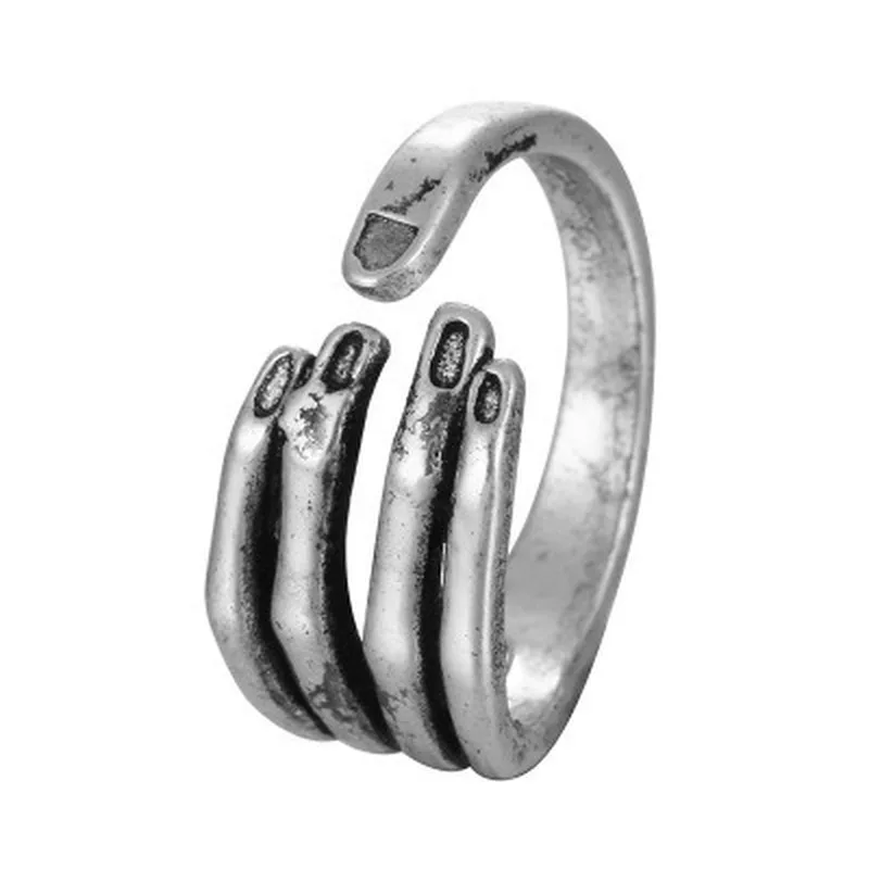 

Resizable Silver Plated Ring Trendy Fine Jewelry Opened Loop Popular Antique Gold Plated Hands Hug Shaped Rings for Women
