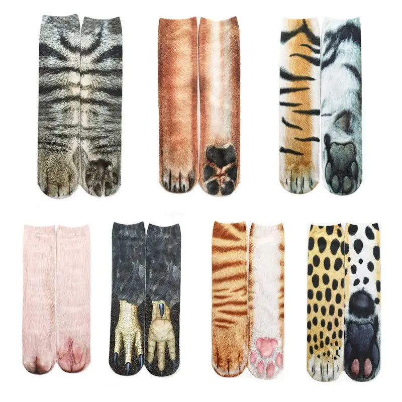 

Hot Sales Unisex Sock Animal Paw Pattern 3D Print Long Socks Cat Zebra Leopard Pig Duck Paw Elastic Breathable Socks Funny Sock