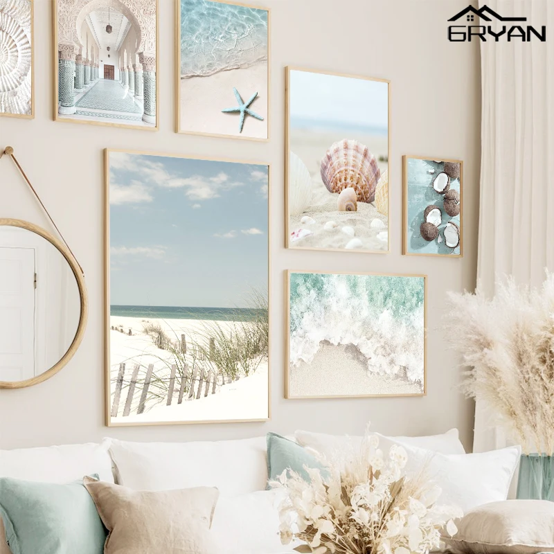 Яркая Летняя Пляжная Картина на холсте в морской воде дворец резьба по песку