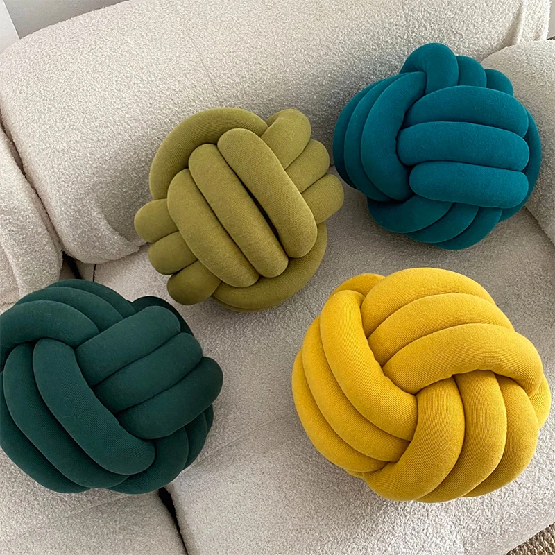 

Home Decor Soft Round Handmade Knotted Ball Sofa Pillow Velvet Plush Ball Chair Cushion Bed Stuffed Pillow Living Room Chair