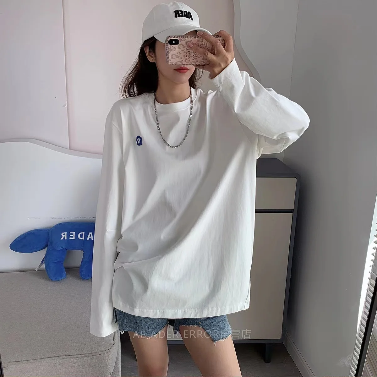 

high-quality ADER ERROR new long-sleeved T-shirt badge embroidery simple loose casual oversized men and women couple tops unisex