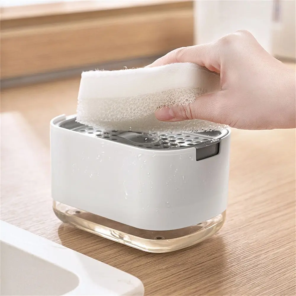 

New Portable Double Layer Liquid Soap Pump Dispenser 2 in1 ABS Sponge Holder Press Countertop Dishwashing Container Kitchen Tool