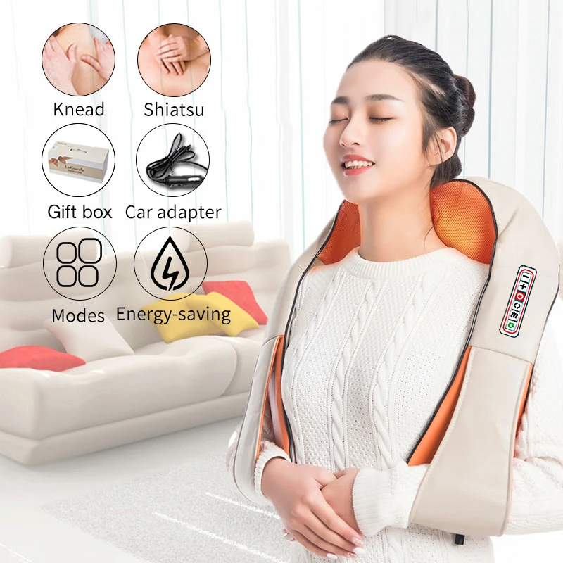 U Shape Electrical Shiatsu Back Neck Shoulder Body Massager Infrared Heated 4D Kneading Car/Home Massage Shawl Device