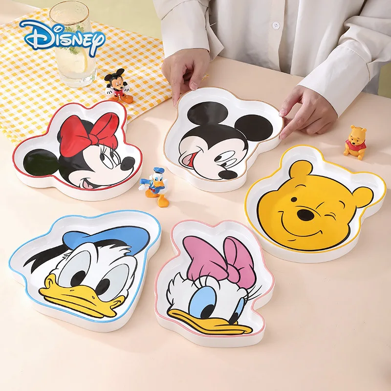 

Disney Kawaii Anime Plate Mickey Minnie Donald Household Restaurant Kitchen Tableware Children Breakfast Fruit Ceramics Plate