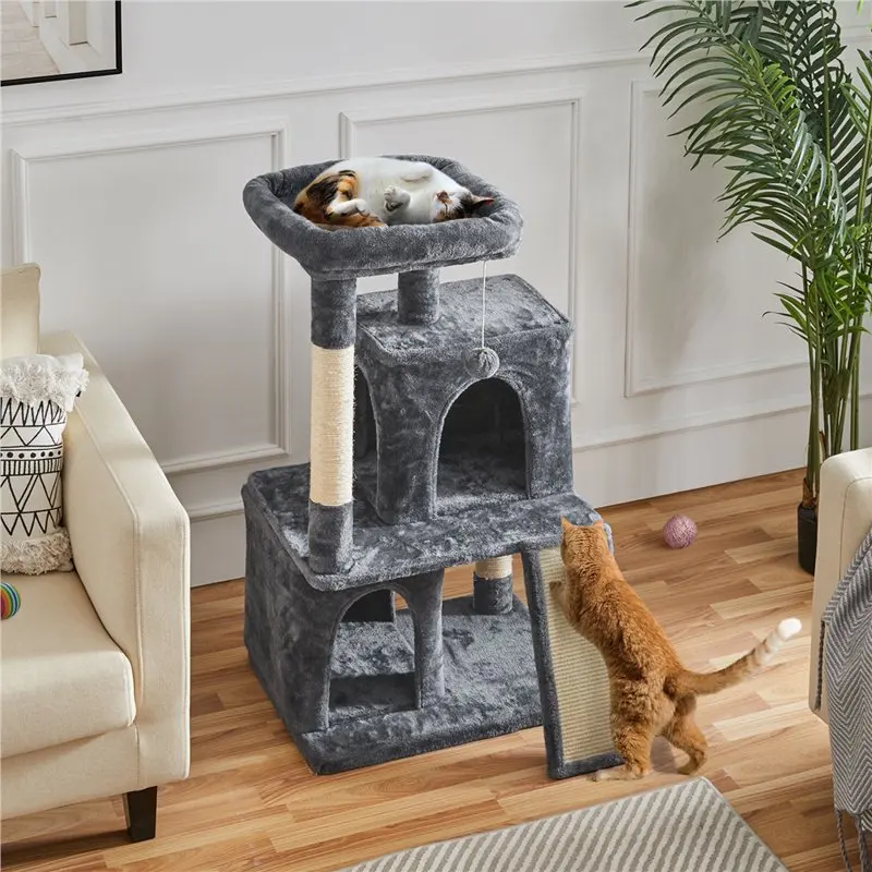 

Luxury Dark Gray Cat Tree with Scratching Posts for Small and Medium Cats, Perfect for Kitty Play and Relaxation.